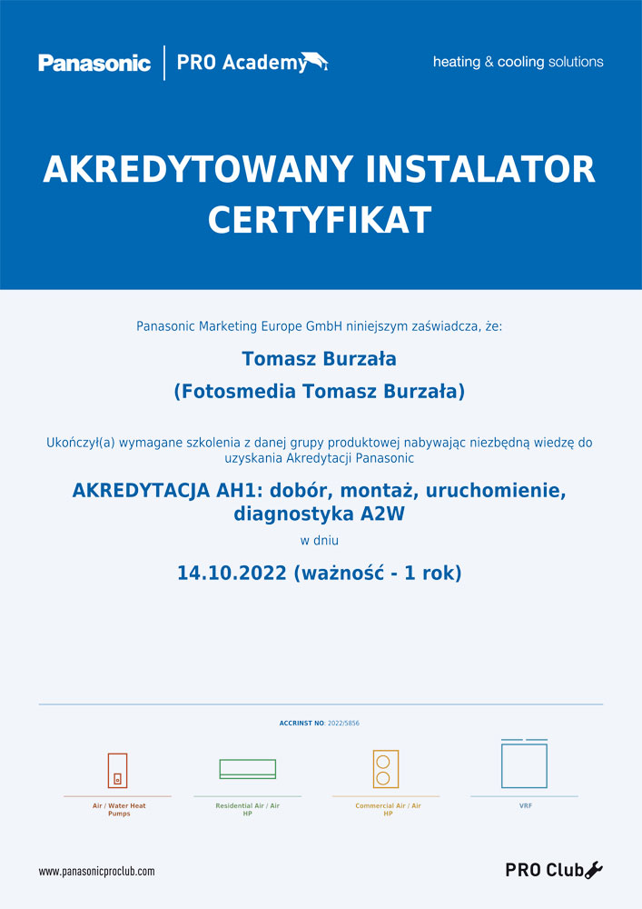 Akredytowany instalator pomp ciepłą Panasonic